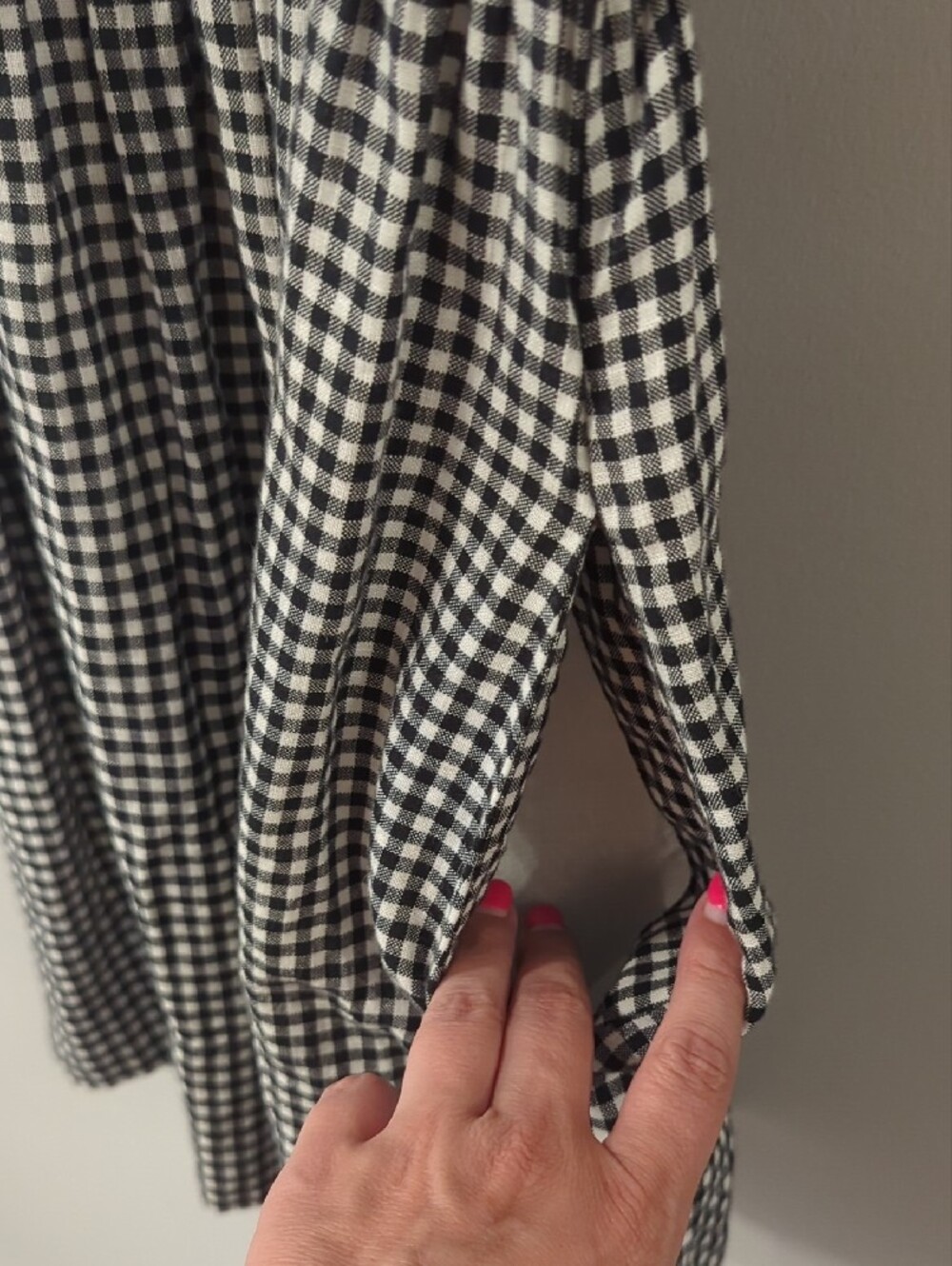 Madewell Dress Gingham Smocked U-Neck Mini Black White size Medium Linen Cotton - Picture 6 of 13